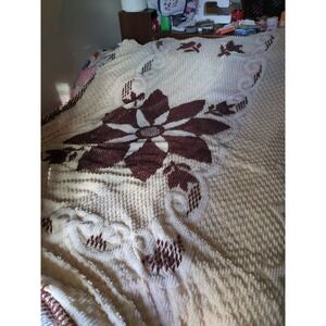 Vintage Chanel Bedspread Queen Size Brown And Cream With Fringe‎